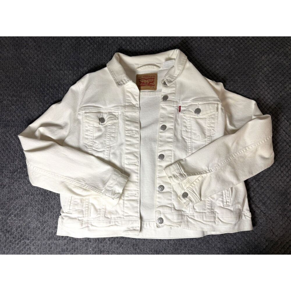 Women's XL Levi’s White Denim Button Front Trucker Jacket